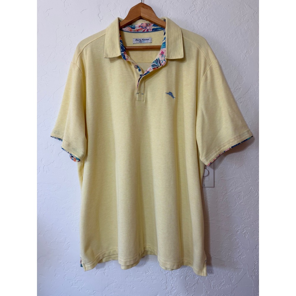 Tommy Bahama Positano Palms IslandZone 2XLT Yellow Polo Shirt Tropical Trim